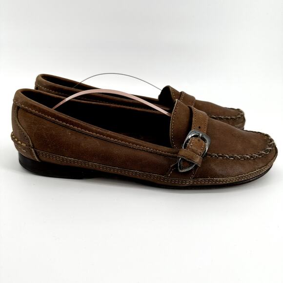 Vintage Ralph Lauren Country Buckle Loafers Slip On Round Toe Heel Suede Brown 9 - Picture 2 of 7